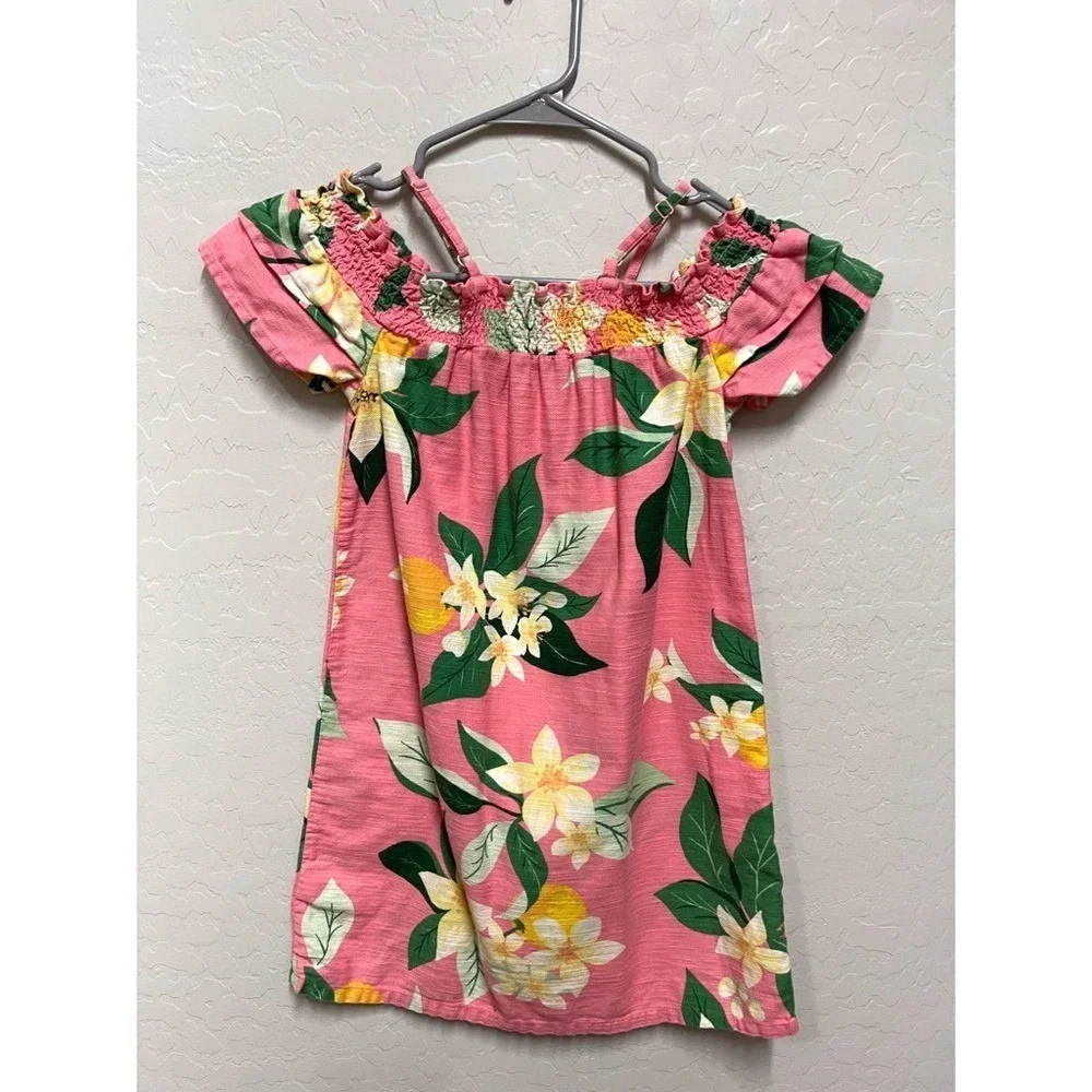 Old Navy‎ Girls Pink Floral Smocked Off Shoulder Dress Size 8